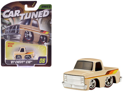 1987 Chevrolet C10 Pickup Truck Beige with Stripes "Customs" Series 3 Diecast Model Car by CarTuned  free shipping USA