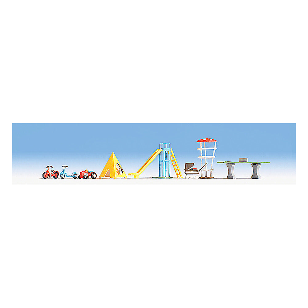 Noch 14814 HO Scale Playground -- Ping-Pong Table, Monkey Bars, Slide, Tent