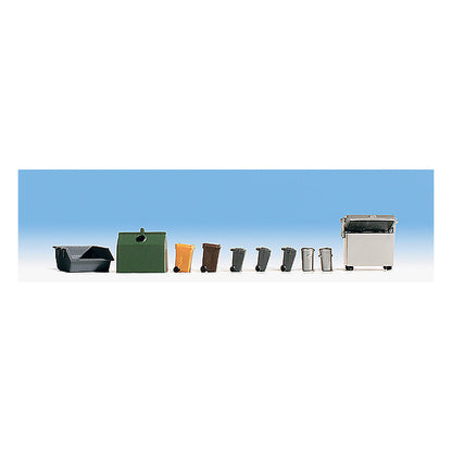 Noch 14825 HO Scale Street Accessories -- Trash Cans & Dumpster Set