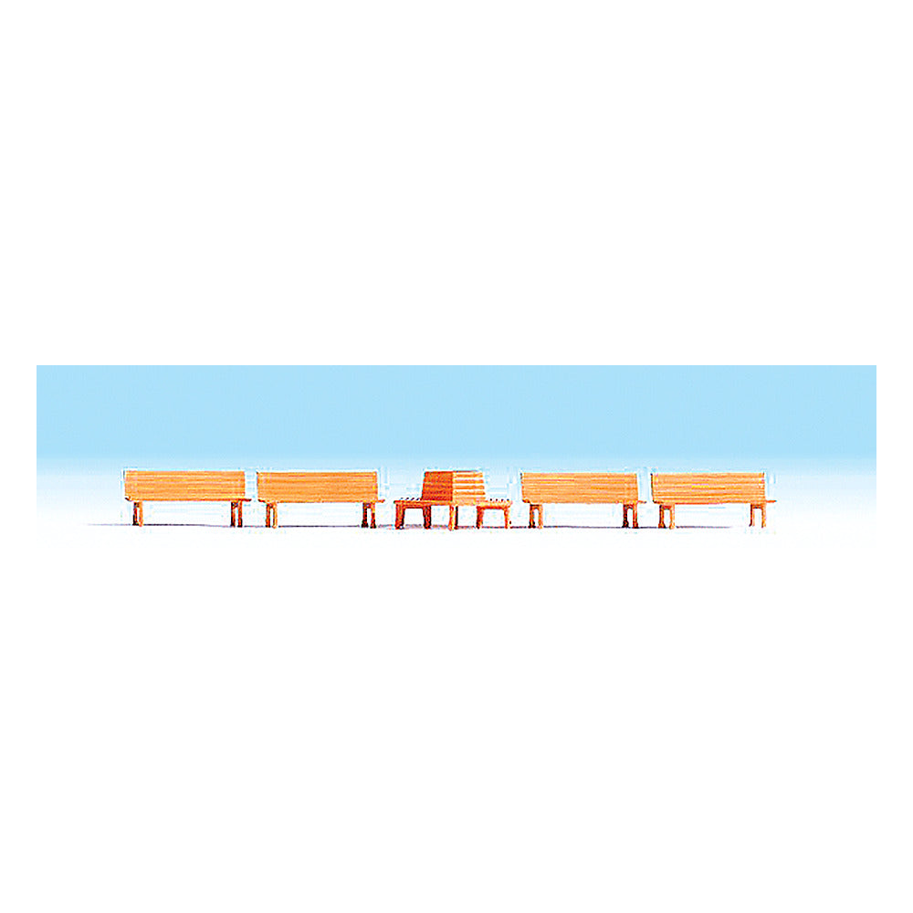 Noch 14851 HO Scale Wood Board Benches -- 4 Benches, 1 Circular Bench