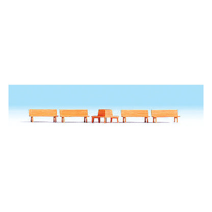 Noch 14851 HO Scale Wood Board Benches -- 4 Benches, 1 Circular Bench