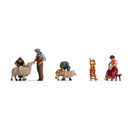 Noch 15751 HO Scale Sheep Shearing -- 4 People, 2 Sheep