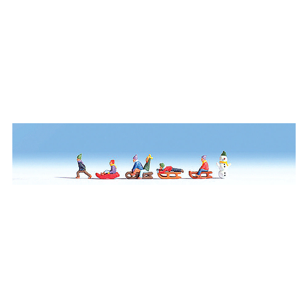 Noch 15819 HO Scale Children in the Snow -- 6 Kids, 4 Sleds & Snowman