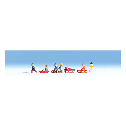 Noch 15819 HO Scale Children in the Snow -- 6 Kids, 4 Sleds & Snowman