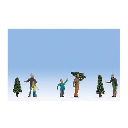 Noch 36927 N Scale Christmas Tree Lot Figures -- 5 People, 3 Trees