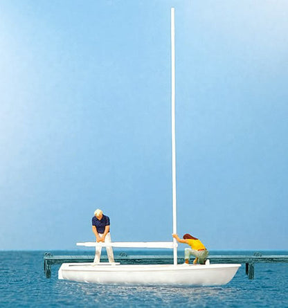 Preiser 10680 HO Scale Korsar Sailboat w/Sailors Unrigging the Sails