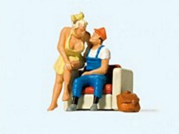 Preiser 28182 HO Scale Home From a Busy Workday 2 Figures & Chair