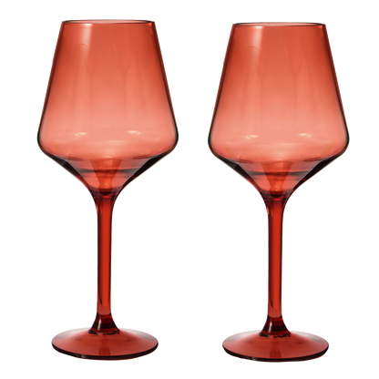 Floating Wine Glasses for Pool - Set of 2-15 OZ Shatterproof Poolside Wine Glasses, Tritan Plastic Reusable, Beach Outdoor Cocktail, Wine, Champagne, Water Glassware Spring Summer (Muted Red) by The Wine Savant
