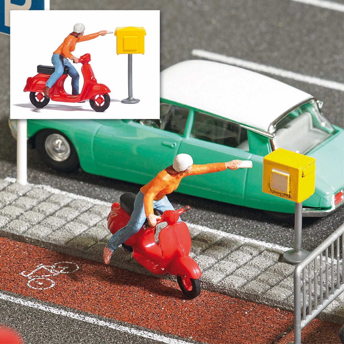 Busch 7886 HO Scale Motor Scooter with Mailbox Action Set