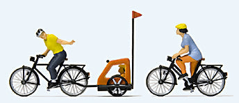 Preiser 10636 HO Scale Family Bicycle Ride Mother, Father, Toddler, 2