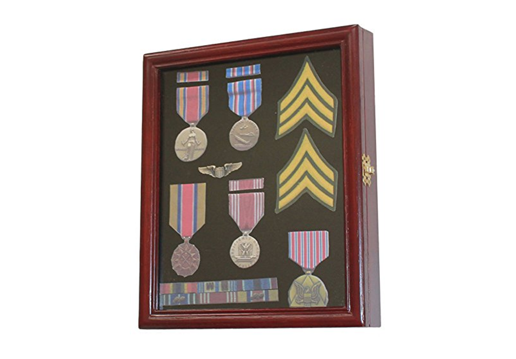 Display Case Cabinet Shadow Box for Military Medals, Pins, Patches, Insignia & Ribbons.