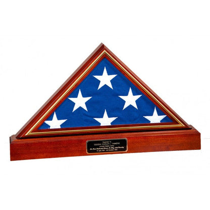 Gold Trim Flag Display Case, Gold Trim Pedestal Flag Display Case, Pedestal and Flag Case