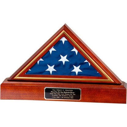 Gold Trim Flag Display Case, Gold Trim Pedestal Flag Display Case, Pedestal and Flag Case