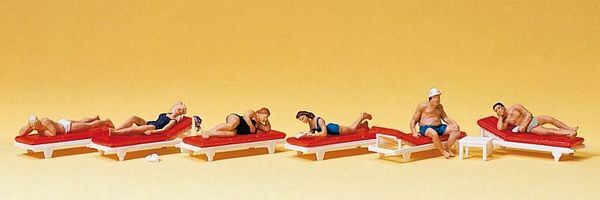 Preiser 10429 HO Scale Recreation & Sports Sunbathers on Lounges