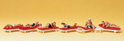 Preiser 10429 HO Scale Recreation & Sports Sunbathers on Lounges