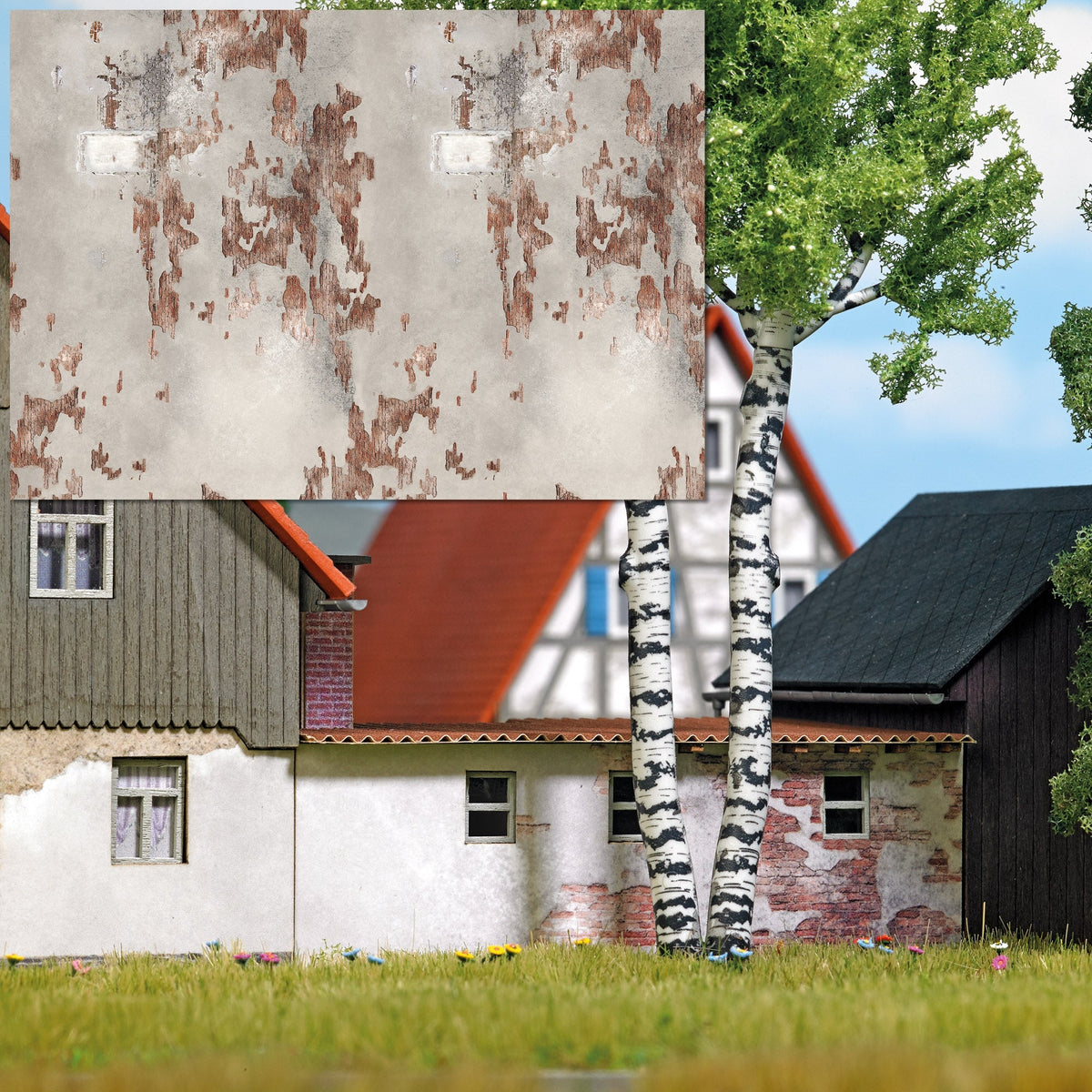Busch 7438 HO/TT Scale Decorative Panels, Weathered Brick Wall