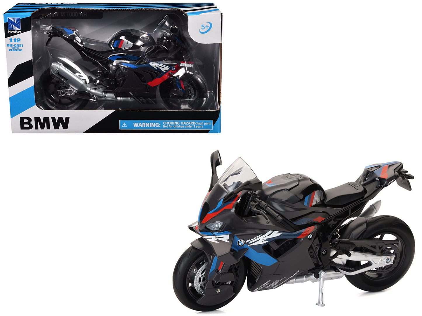 BMW M 1000 RR Motorcycle Black with Red and Blue Stripes 1/12 Diecast Model by New Ray  free shipping USA