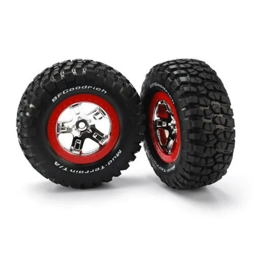 Traxxas TRA5867 Chrome-Red Wheels/Off-Road Racing Tires (2) 1/10 Slash 4x4