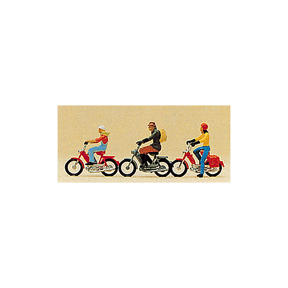 Preiser 10125 HO Scale Recreation & Sports Mopeds w/Riders