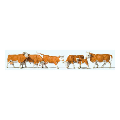 Preiser 10146 HO Scale Cows Brown, White pkg(6)