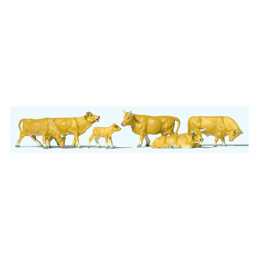 Preiser 10147 HO Scale Cows Light Brown pkg(6)