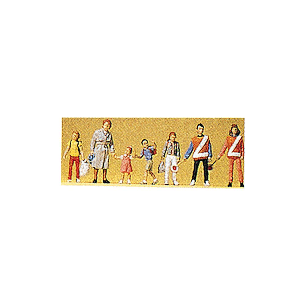 Preiser 10344 HO Scale Pedestrians Adult with 3 Kids & 2 Crossing