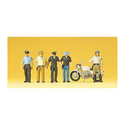 Preiser 10370 HO Scale USA Police & Motorcycle 5 Officers, 1