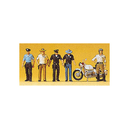 Preiser 10370 HO Scale USA Police & Motorcycle 5 Officers, 1