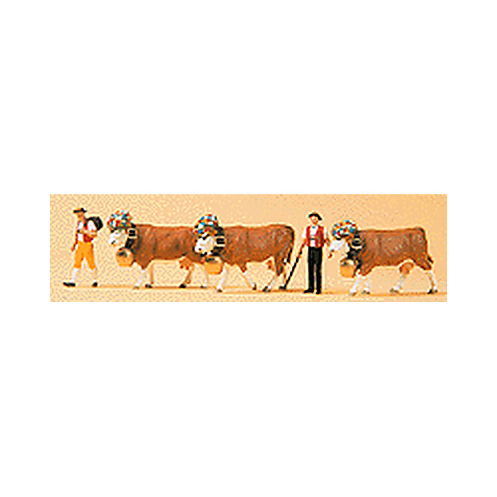 Preiser 10404 HO Scale People Working 2 Swiss Dairymen w/3 Cows