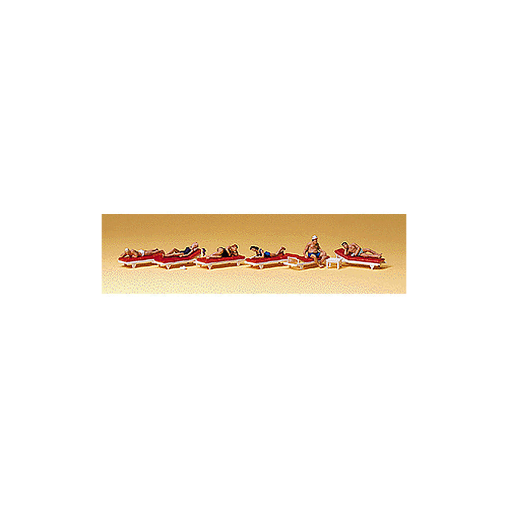 Preiser 10429 HO Scale Recreation & Sports Sunbathers on Lounges