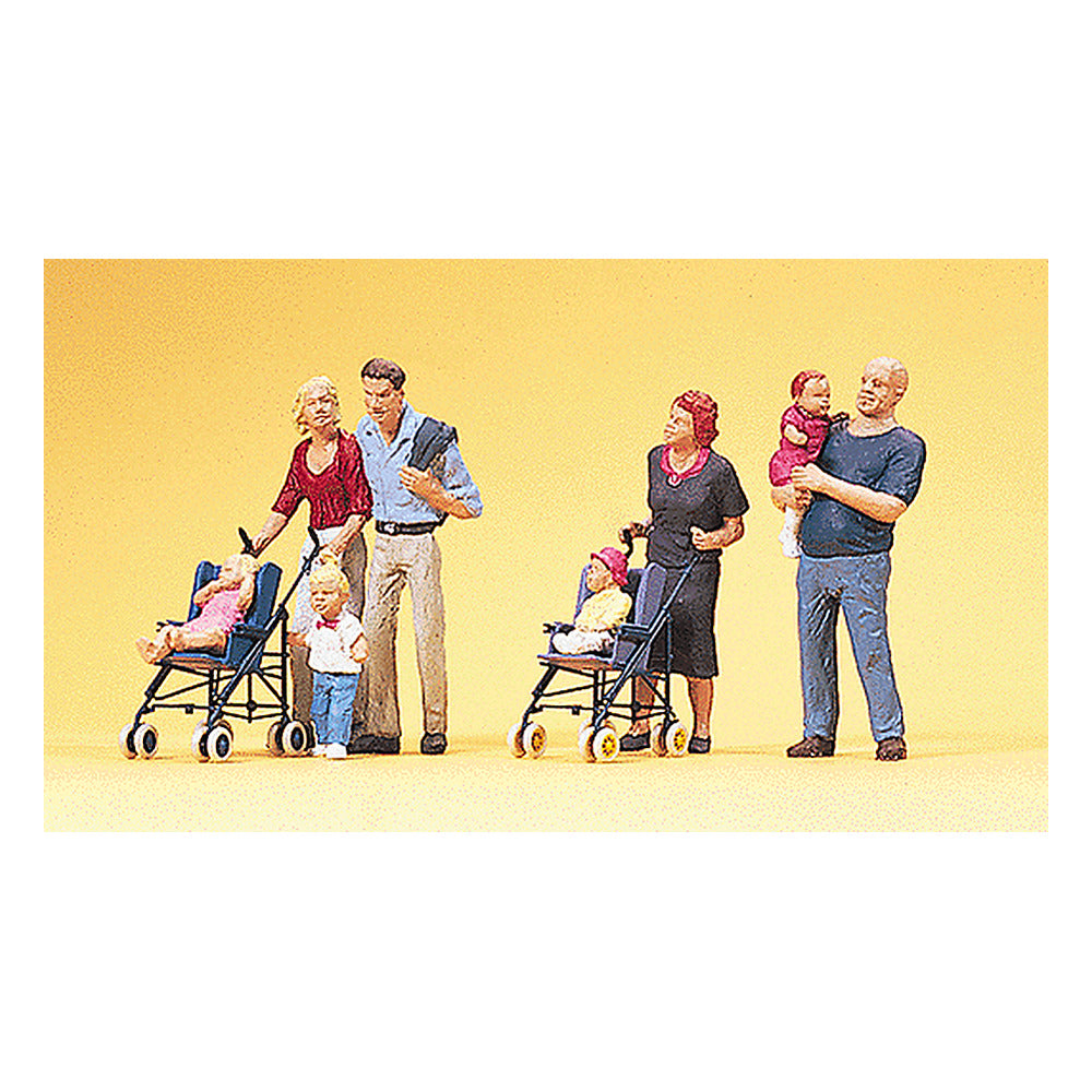 Preiser 10494 HO Scale Pedestrians Parents w/Children & Strollers
