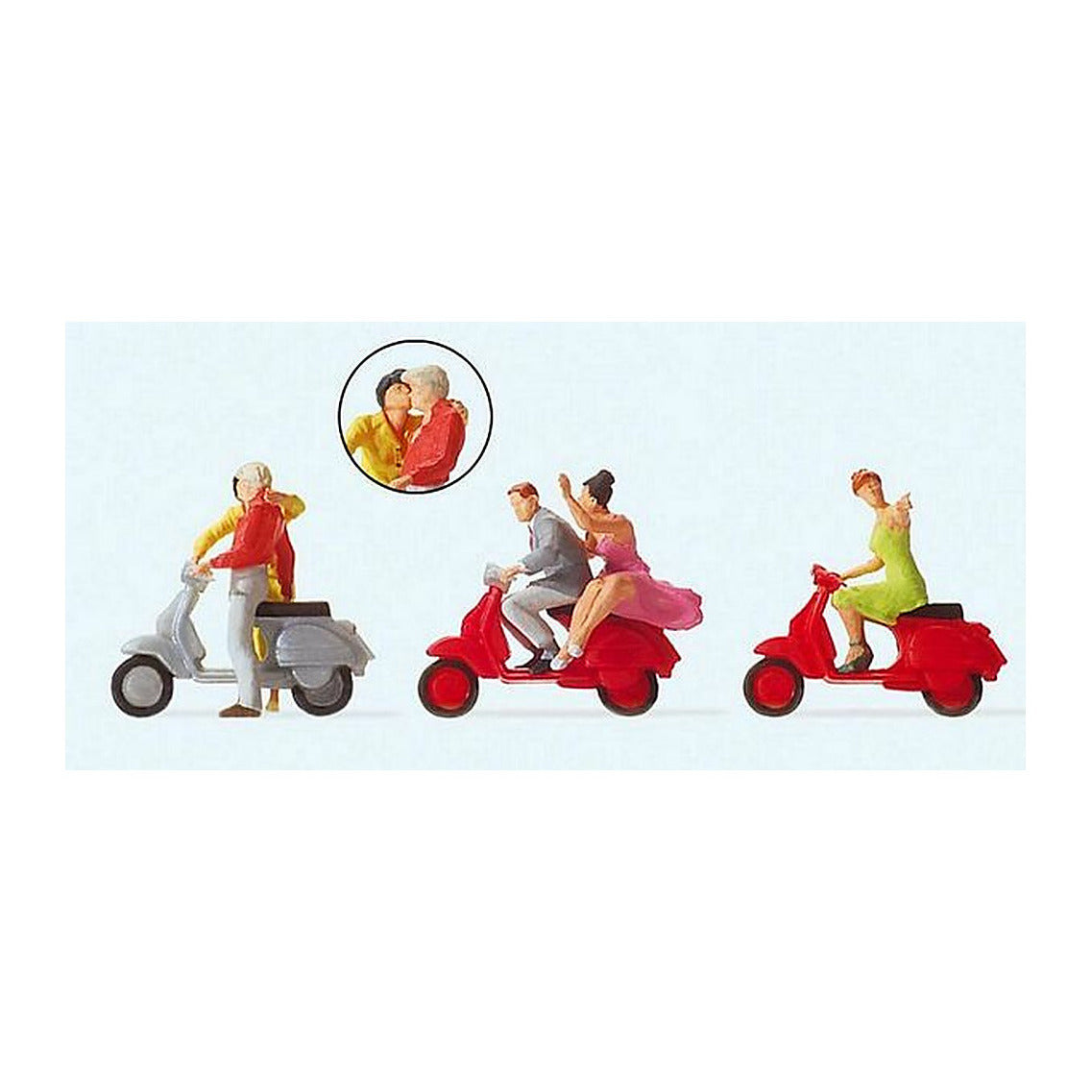 Preiser 10607 HO Scale Three Vespa Scooters w/Riders