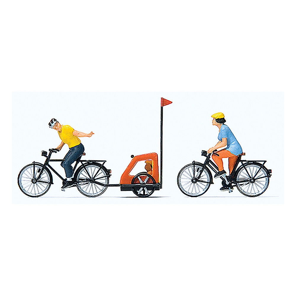 Preiser 10636 HO Scale Family Bicycle Ride Mother, Father, Toddler, 2