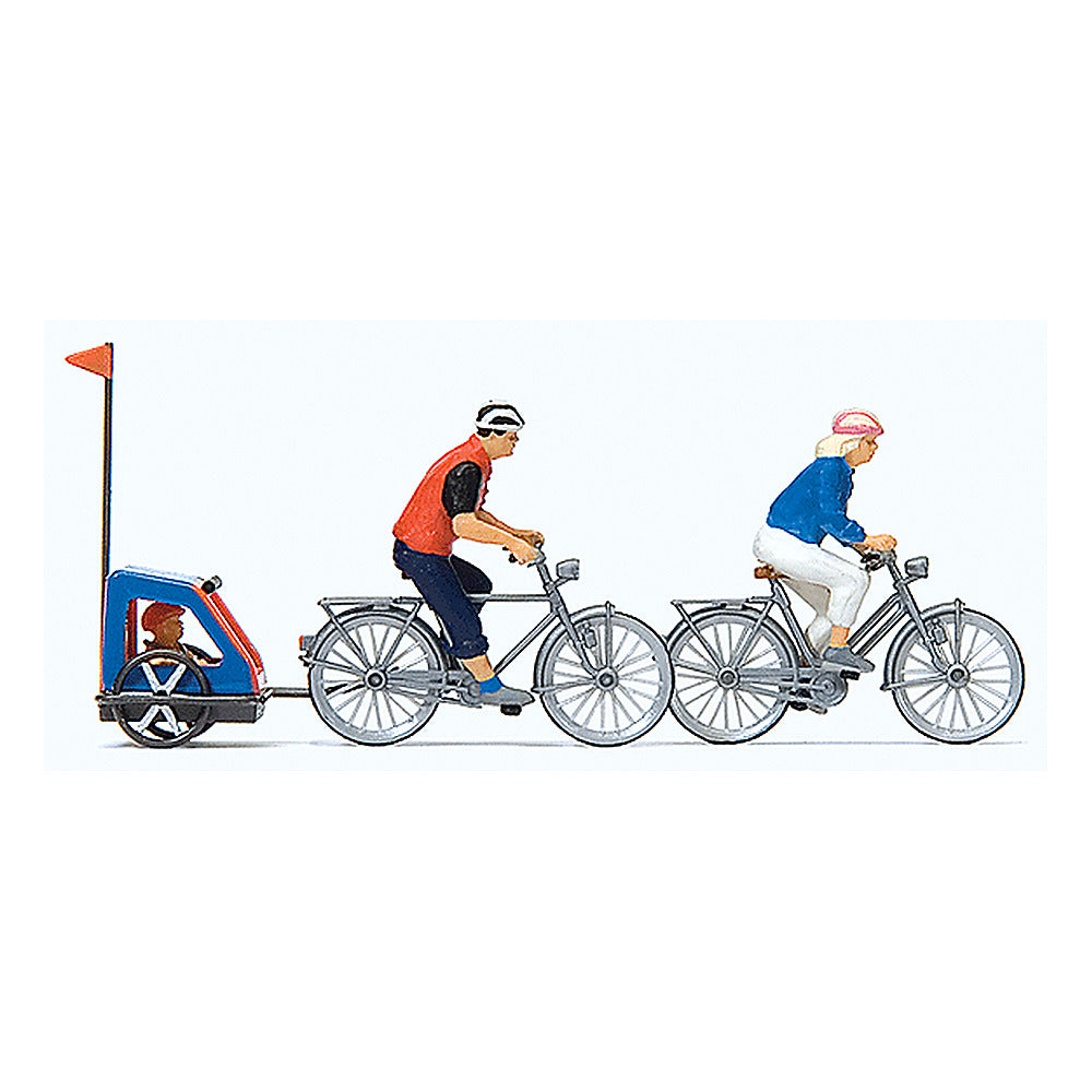 Preiser 10638 HO Scale Family on Bicycle Trip 2 Riders w/Bikes & Baby