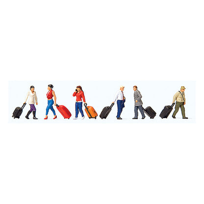 Preiser 10640 HO Scale Walking Travelers w/Rolling Suitcases 3 Men, 3