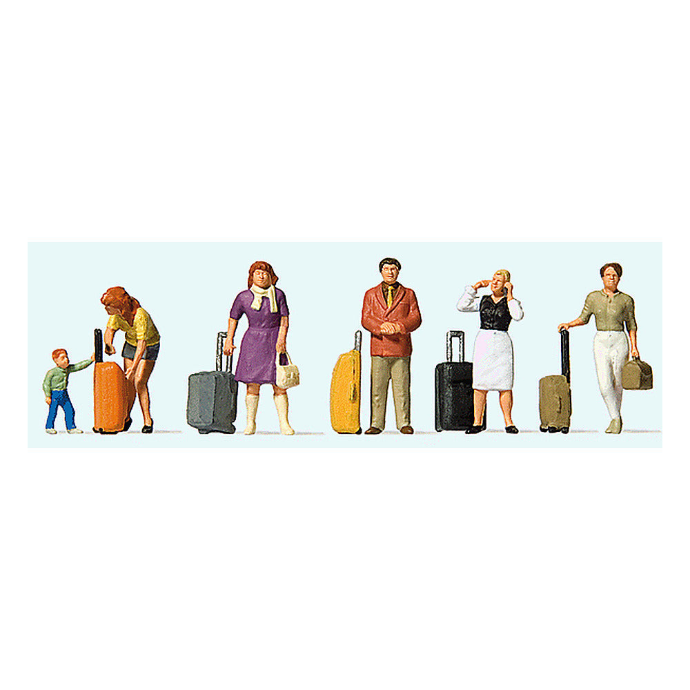 Preiser 10641 HO Scale Standing Travelers w/Rolling Suitcases pkg(6)