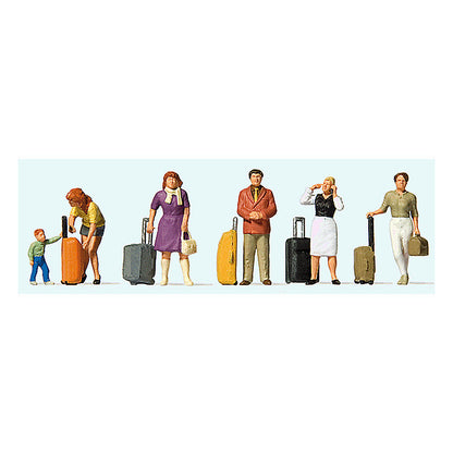 Preiser 10641 HO Scale Standing Travelers w/Rolling Suitcases pkg(6)