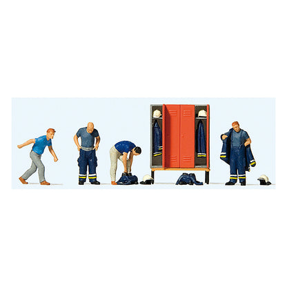 Preiser 10642 HO Scale Preparing For Fire Run 4 Figures, Lockers