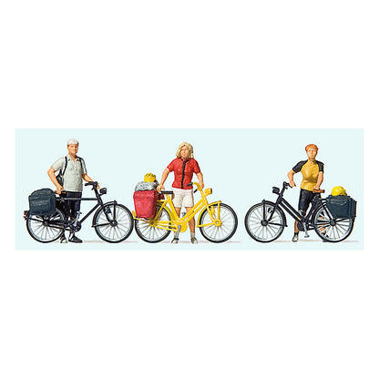 Preiser 10643 HO Scale Standing Cyclists in Sportswear w/Bikes Set #1