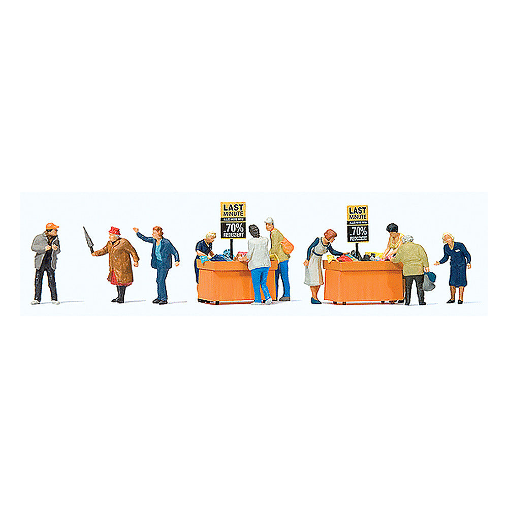 Preiser 10647 HO Scale Bargain Bin Shoppers 10 Shoppers & Bins