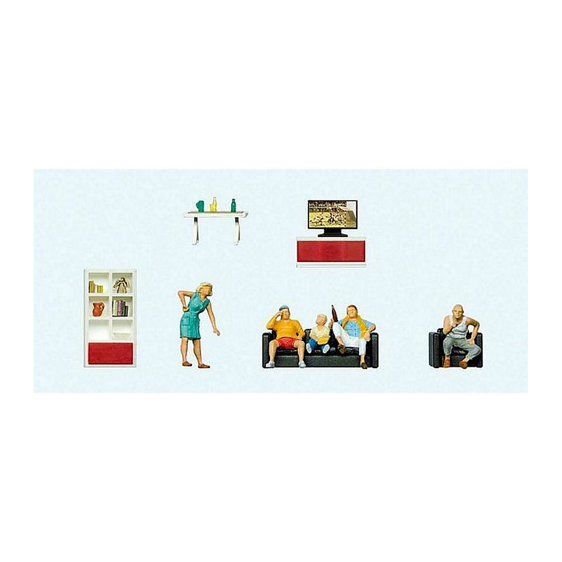 Preiser 10649 HO Scale Family Watching Television 5 Figures & Living