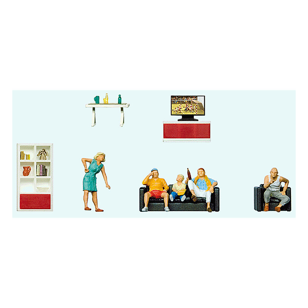 Preiser 10649 HO Scale Family Watching Television 5 Figures & Living
