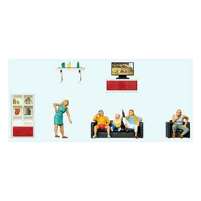 Preiser 10649 HO Scale Family Watching Television 5 Figures & Living