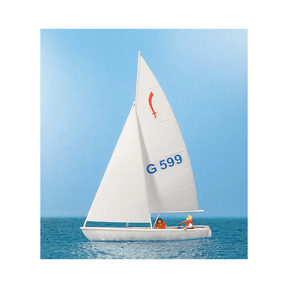 Preiser 10677 HO Scale Korsar Sailboat w/2 Sailors Sails Up