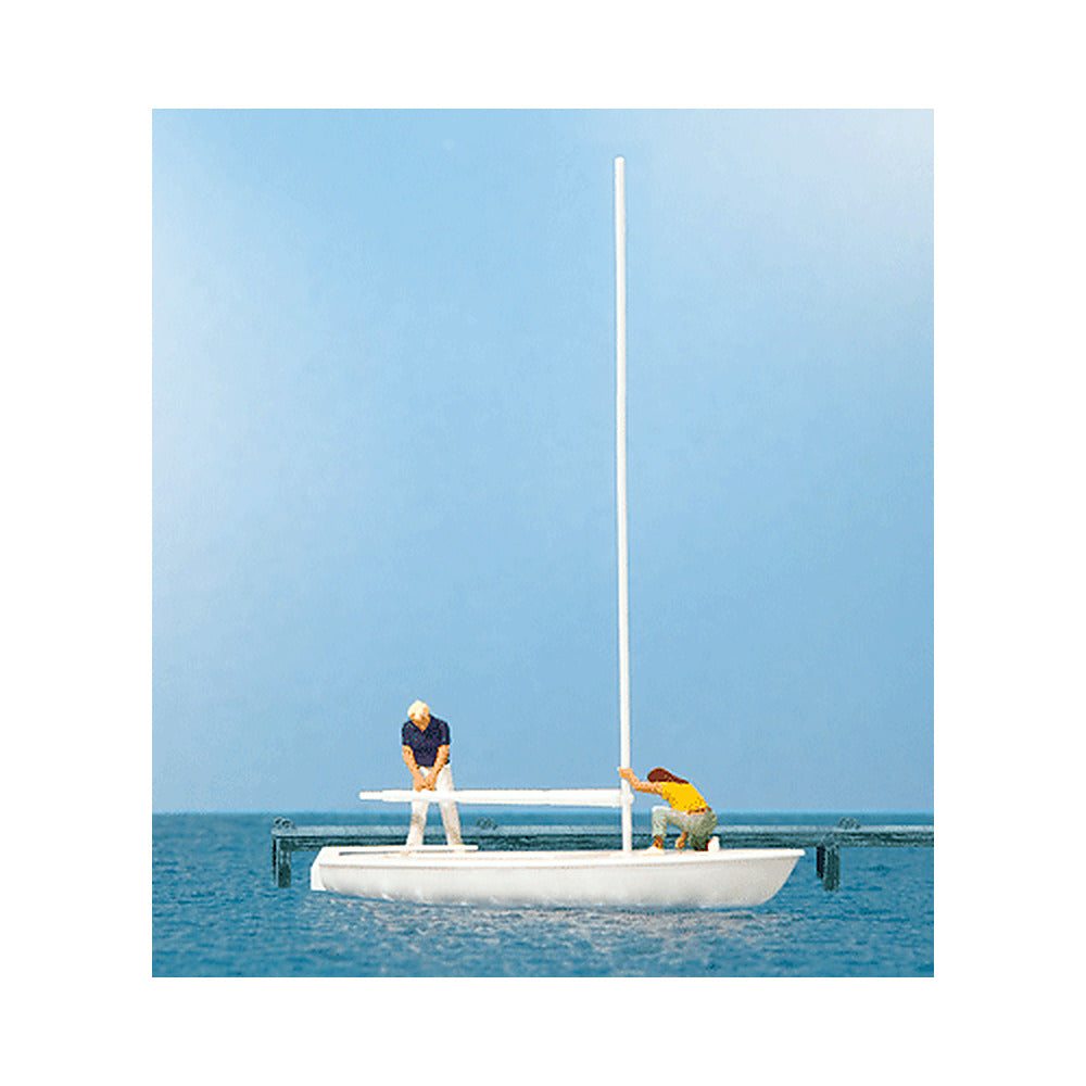 Preiser 10680 HO Scale Korsar Sailboat w/Sailors Unrigging the Sails