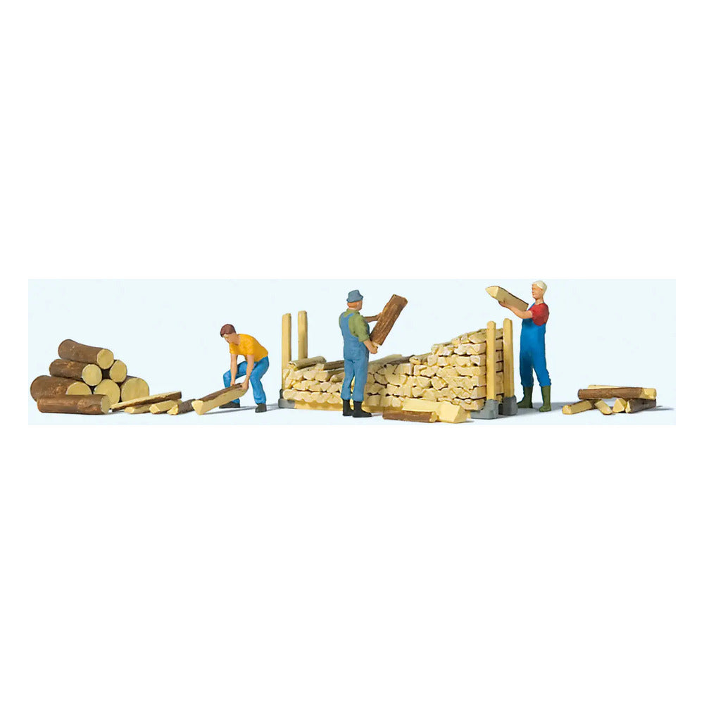 Preiser 10707 HO Scale Stacking Firewood 3 People & Accessories
