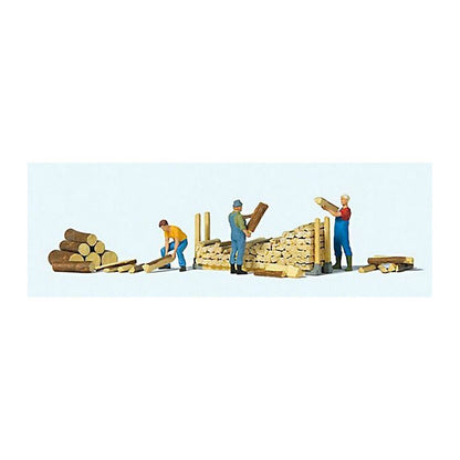 Preiser 10707 HO Scale Stacking Firewood 3 People & Accessories