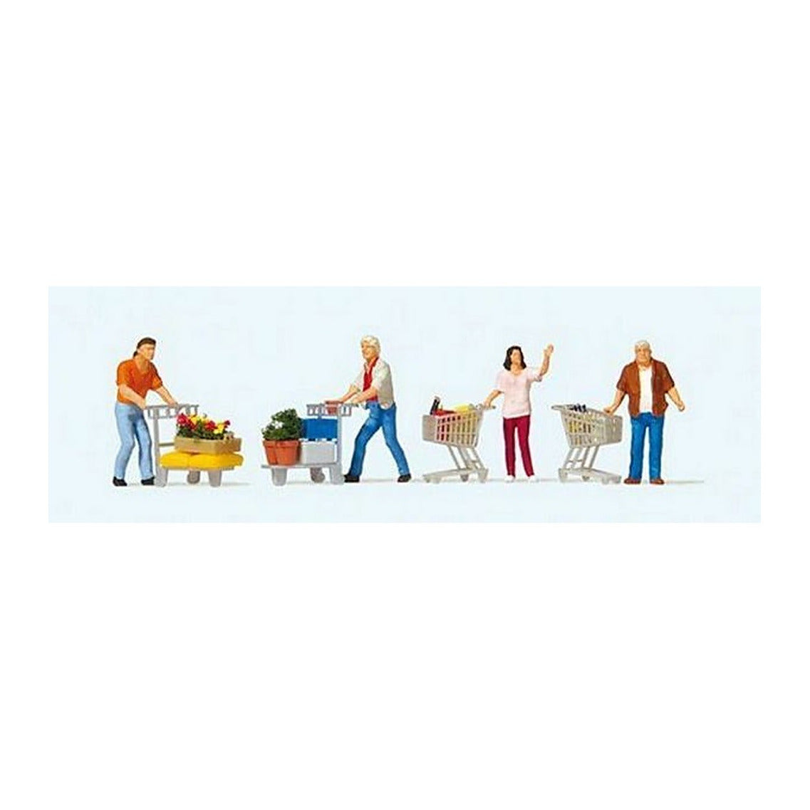 Preiser 10722 HO Scale Shoppers with Shopping Carts pkg(4)