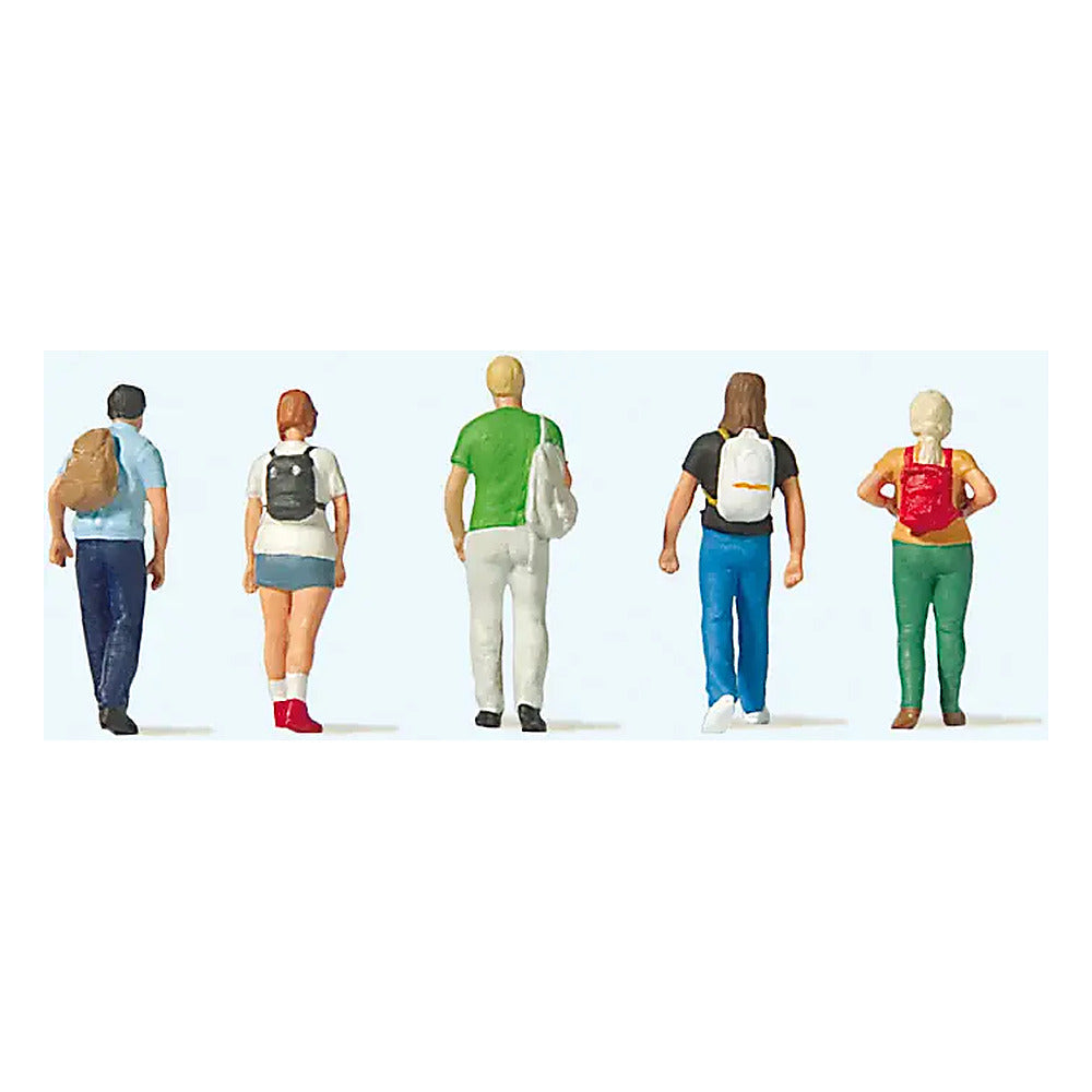 Preiser 10725 HO Scale Train Travelers w/Backpacks & Bags pkg(6)