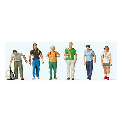 Preiser 10725 HO Scale Train Travelers w/Backpacks & Bags pkg(6)